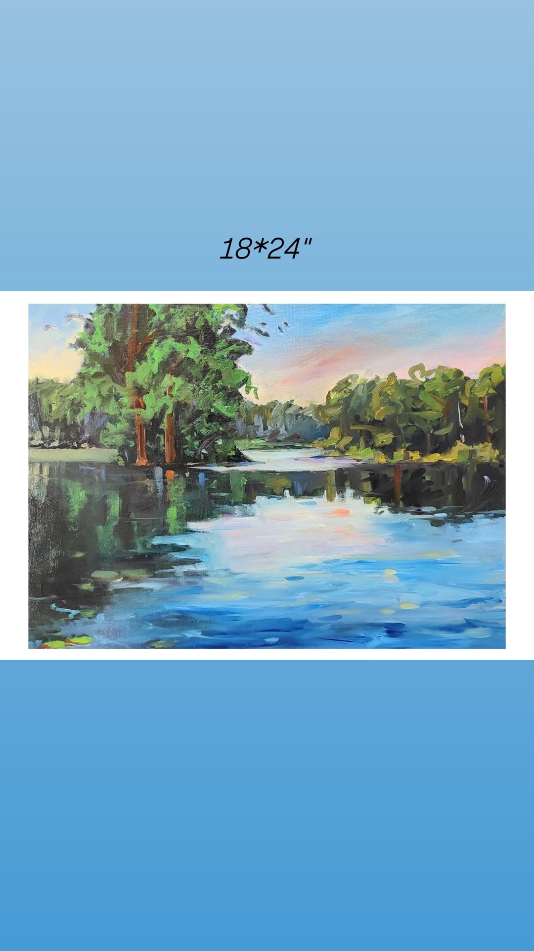 Summer in Prospect Park, original oil painting from the Four Seasons collection